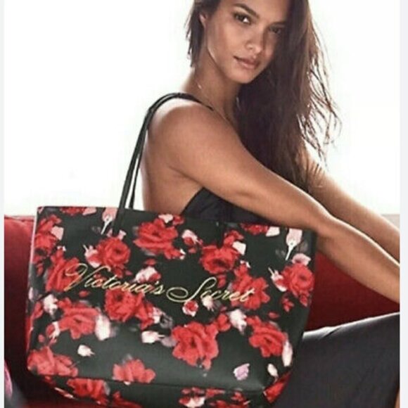 NWOT Victoria's Secret 2019 Limited Edition Rose on Black Tote - Picture 1 of 8